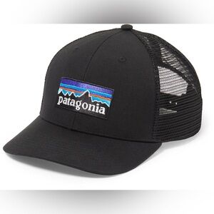 Patagonia Black P-6 Logo Trucker Hat Back Mesh Snap OS
